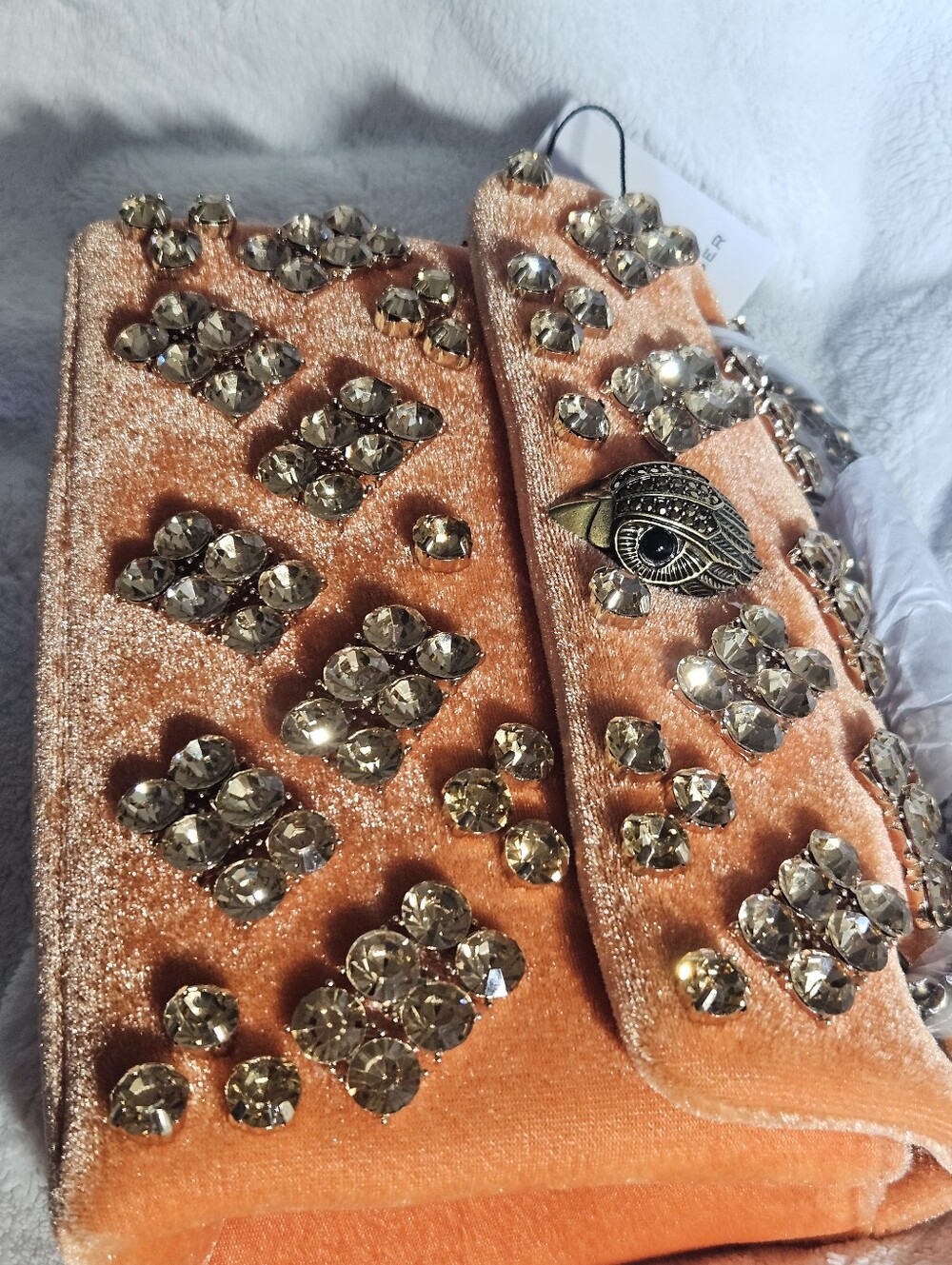 Kurt Geiger Orange Velvet Mini Bag with Crystal Embellishments - Picture 10 of 12